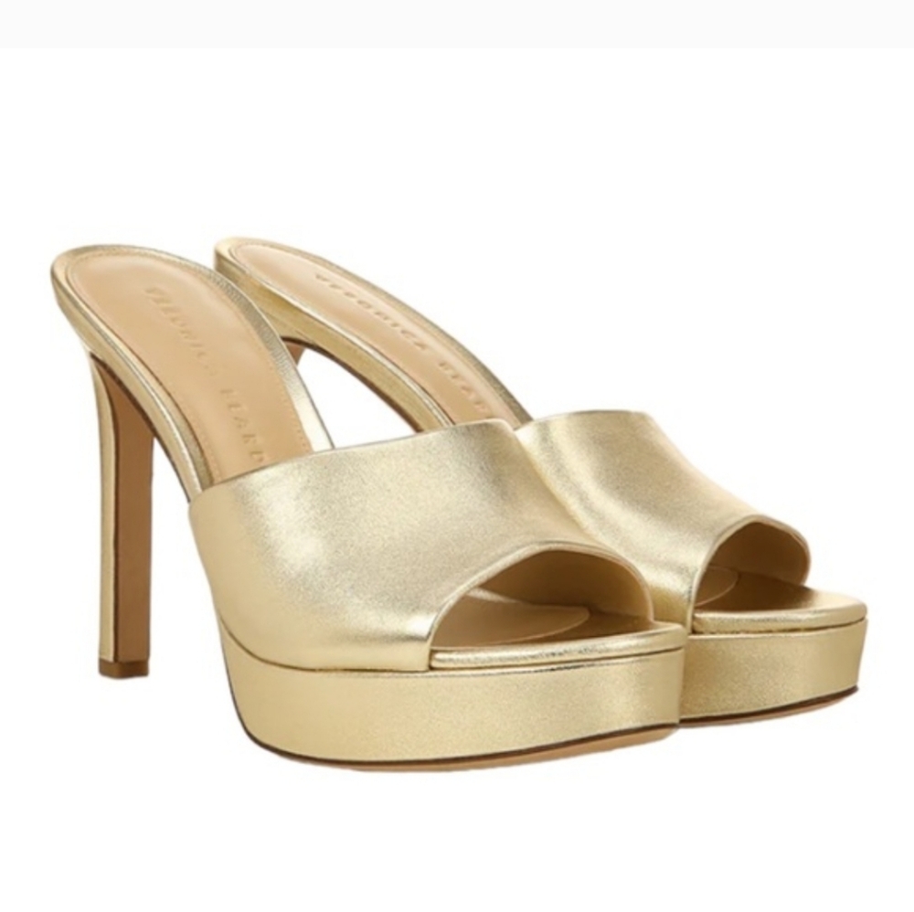 Veronica Beard Dali Platform Sandal Stiletto Heel Gold Metallic Leather 9.5